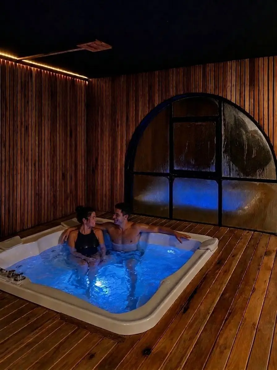 Jacuzzi de noche en el spa