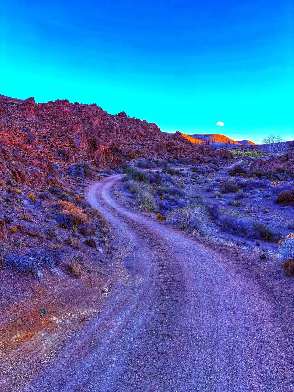Camino de ripio al amanecer
